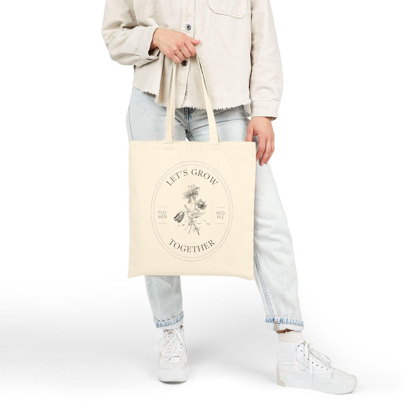 "Let's Grow Together" Flower People Canvas Tote Bag