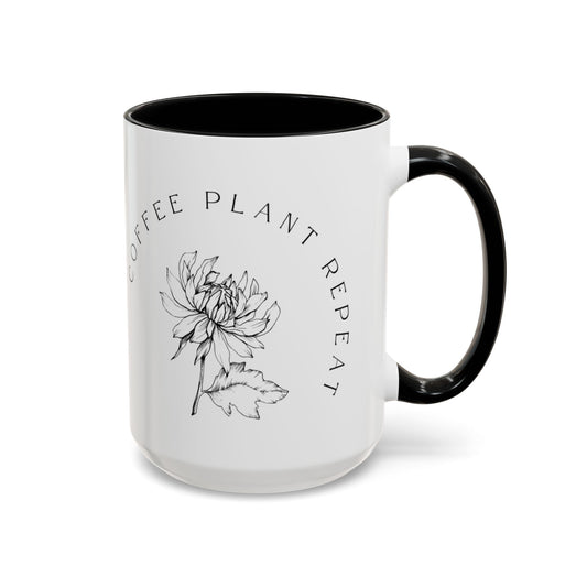 "Coffee Plant Repeat" 15oz Black Accent Floral Coffee Mug