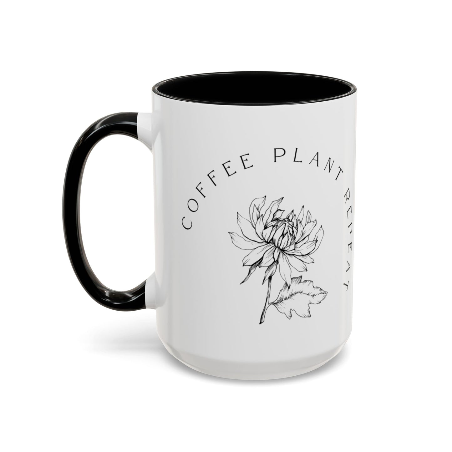 "Coffee Plant Repeat" 15oz Black Accent Floral Coffee Mug